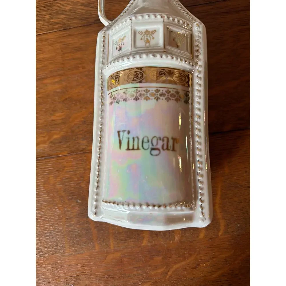Vintage German 1930's Pearl Lusterware with gold accent Vinegar Cruet